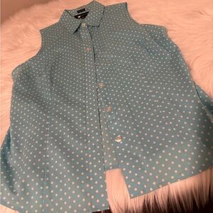 Jones New York Teal and White Polka Dot Top